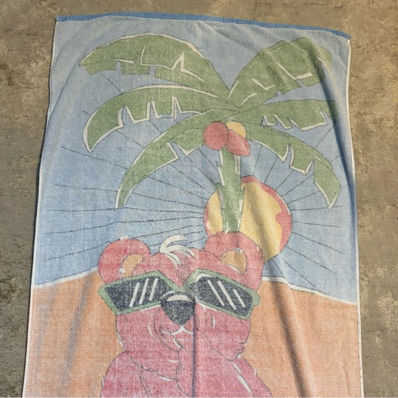 Vintage 100% Cotton Colourful Beach Towel with Bear & Duck Design - Picture 9 of 9